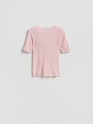 Reserved - Wełniany t-shirt - pastelowy róż
