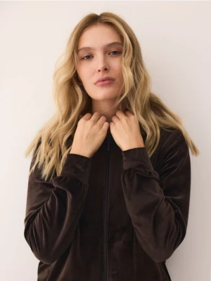 Reserved - Welurowa bluza z kapturem - ciemnobrązowy