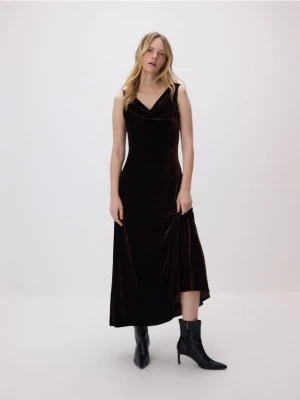 Reserved - Welurowa sukienka - ciemnobrązowy