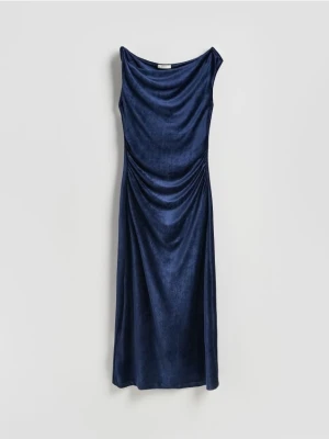Reserved - Welurowa sukienka maxi - granatowy
