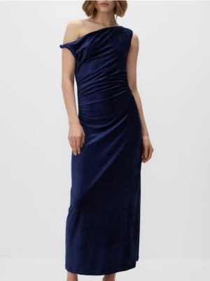 Reserved - Welurowa sukienka maxi - granatowy