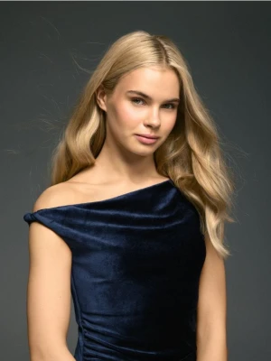 Reserved - Welurowa sukienka maxi - granatowy