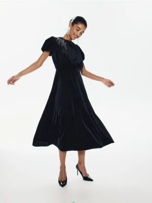 Reserved - Welurowa sukienka midi - czarny