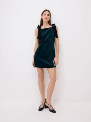 Reserved - Welurowa sukienka mini - ciemnozielony