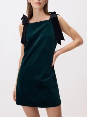 Reserved - Welurowa sukienka mini - ciemnozielony