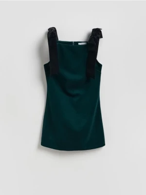 Reserved - Welurowa sukienka mini - ciemnozielony