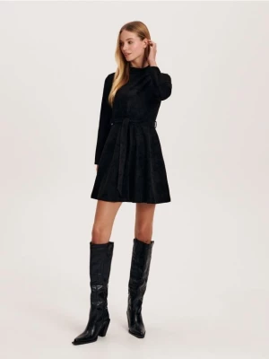 Reserved - Welurowa sukienka mini - czarny