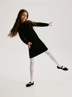 Reserved - Welurowa sukienka z kokardą - czarny