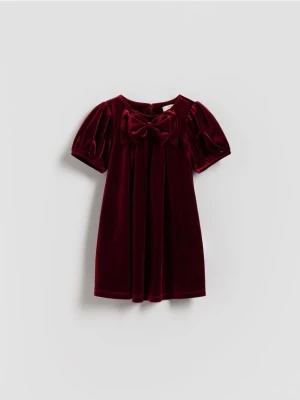 Reserved - Welurowa sukienka z kokardą - czerwony