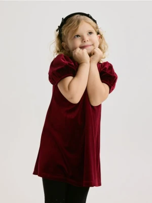 Reserved - Welurowa sukienka z kokardą - czerwony