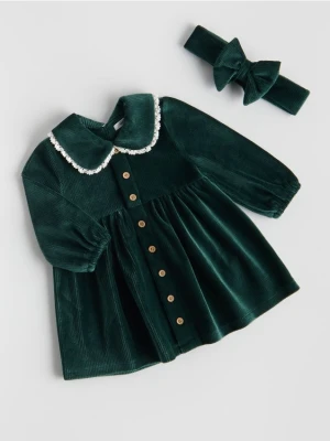 Reserved - Welurowa sukienka z opaską - jasnozielony