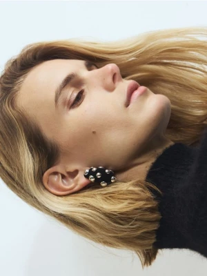 Reserved - Welurowe kolczyki z ćwiekami - czarny