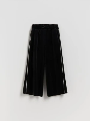 Reserved - Welurowe spodnie z szerokimi nogawkami - czarny