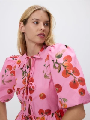 Reserved - Wiązana bluzka z baskinką - różowy