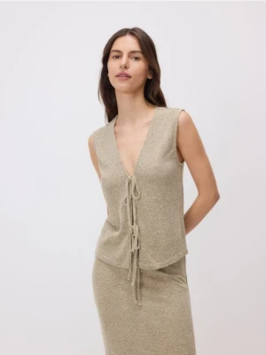 Reserved - Wiązana bluzka z wiskozą - beżowy