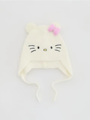 Reserved - Wiązana czapka Hello Kitty - złamana biel