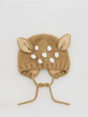 Reserved - Wiązana czapka z uszami - brązowy