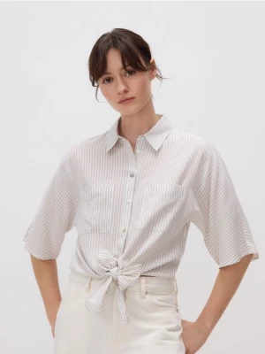 Reserved - Wiązana koszula z wiskozy - oliwkowy