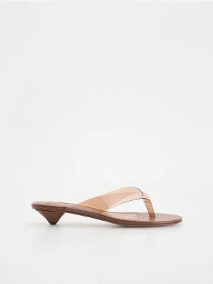 Reserved - Winylowe mule na obcasie - brązowy
