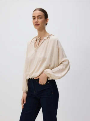 Reserved - Wiskozowa bluzka z wiązaniem - beżowy