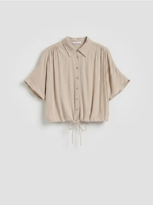 Reserved - Wiskozowa koszula z wiązaniem - beżowy