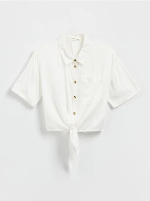 Reserved - Wiskozowa koszula z wiązaniem - złamana biel