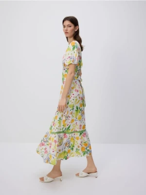 Reserved - Wiskozowa sukienka z autorskim wzorem - wielobarwny