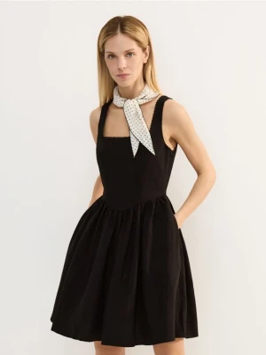 Reserved - Wiskozowa sukienka z dodatkiem lnu - czarny