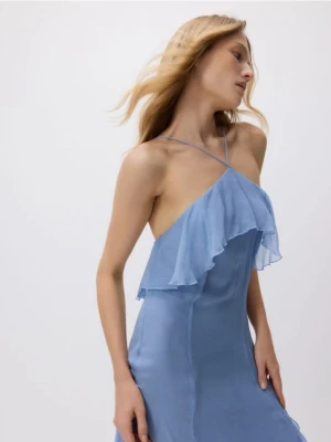 Reserved - Wiskozowa sukienka z falbankami - jasnoniebieski