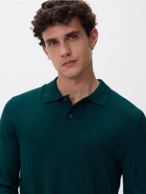 Reserved - Wiskozowy sweter polo - ciemnozielony