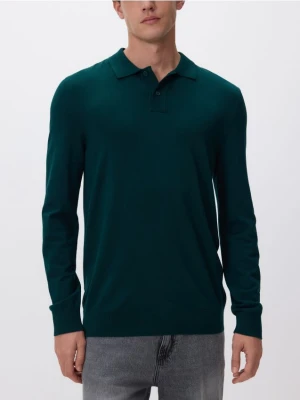 Reserved - Wiskozowy sweter polo - ciemnozielony