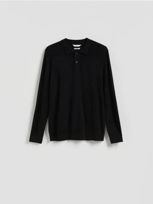 Reserved - Wiskozowy sweter polo - czarny