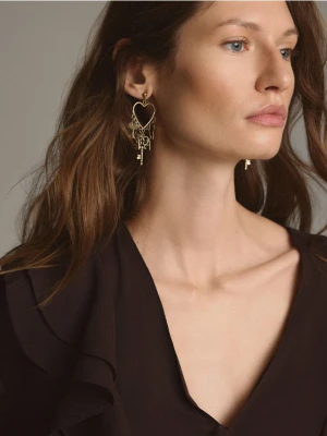 Reserved - Wiszące kolczyki serca - złoty
