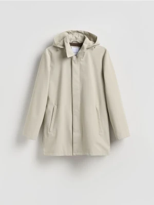 Reserved - Wodoodporny płaszcz z kapturem - złamana biel