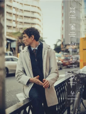 Reserved - Wodoodporny płaszcz z kapturem - złamana biel