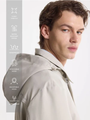 Reserved - Wodoodporny płaszcz z kapturem - złamana biel