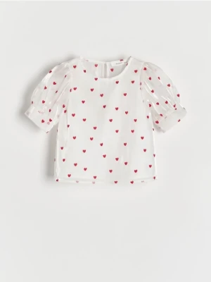 Reserved - Wzorzysta bluzka z bufkami - złamana biel