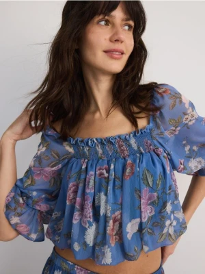 Reserved - Wzorzysta bluzka z falbankami - wielobarwny