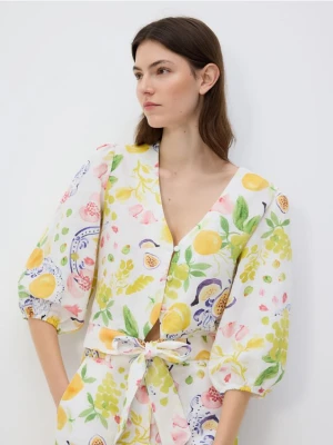 Reserved - Wzorzysta bluzka z lnem - wielobarwny