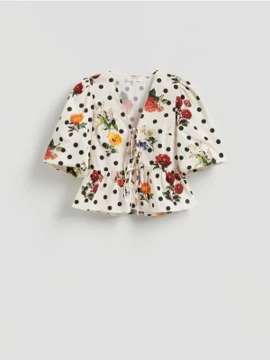 Reserved - Wzorzysta bluzka z wiązaniami - wielobarwny