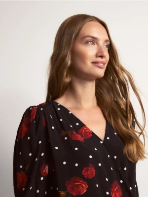 Reserved - Wzorzysta bluzka z wiskozy - czarny