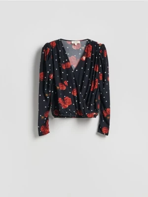 Reserved - Wzorzysta bluzka z wiskozy - czarny