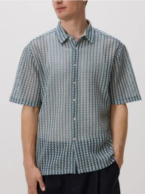 Reserved - Wzorzysta koszula comfort fit - jasnoturkusowy