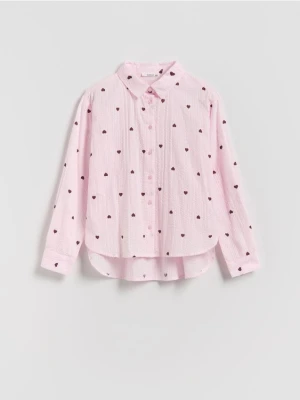 Reserved - Wzorzysta koszula z bawełny - pastelowy róż