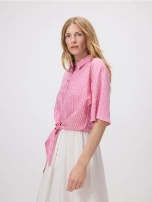 Reserved - Wzorzysta koszula z lnem - fuksja