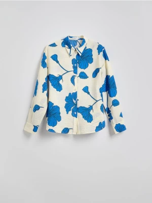 Reserved - Wzorzysta koszula z wiskozy - niebieski