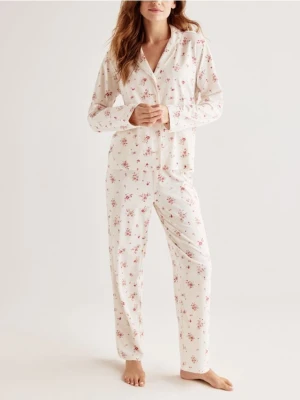 Reserved - Wzorzysta piżama dwuczęściowa - złamana biel