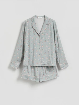 Reserved - Wzorzysta piżama z wiskozy - jasnozielony