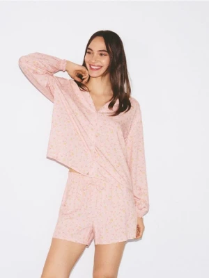 Reserved - Wzorzysta piżama z wiskozy - pastelowy róż