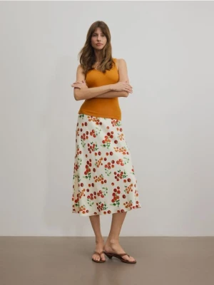 Reserved - Wzorzysta spódnica midi - złamana biel
